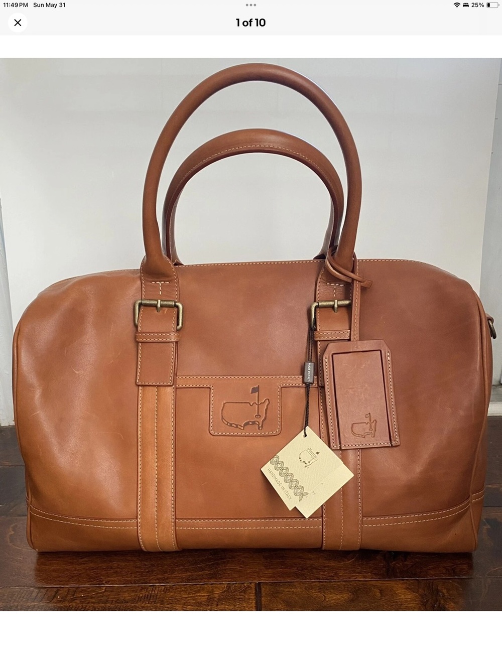 Masters Leather Duffel Bag in Rich Tan with Luggage Tag